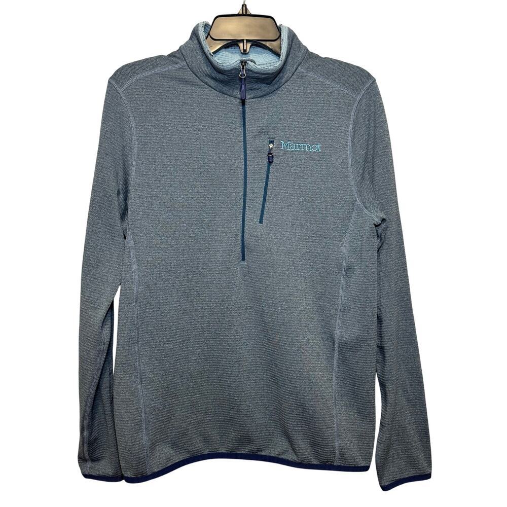 Marmot Men’s Boulder 1/2-zip‎ waffle fleece pullover in gray blue. Size S